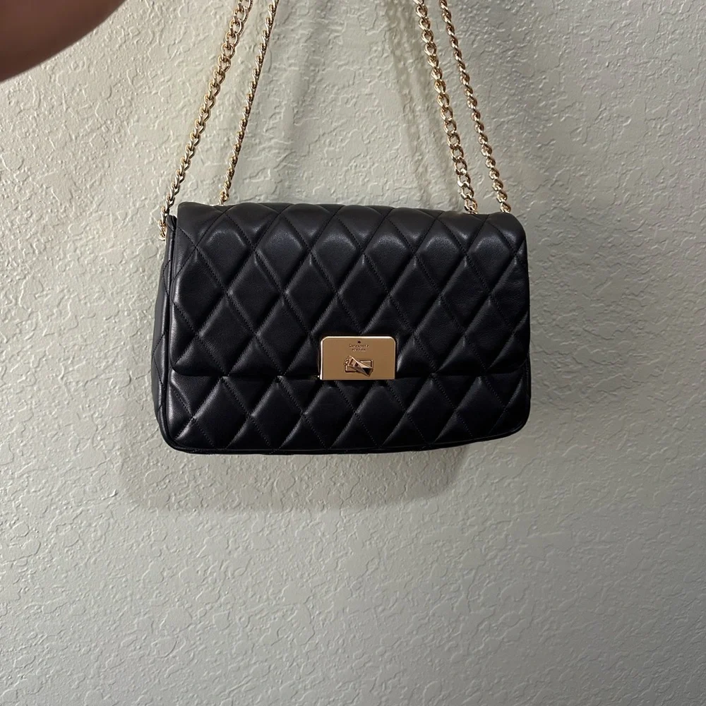 Kate Spade KH228 Carey Medium Quilted Flap Shoulder Bag Crossbody Black - Picture 3 of 3